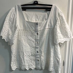 White Eyelet Button-Down Blouse